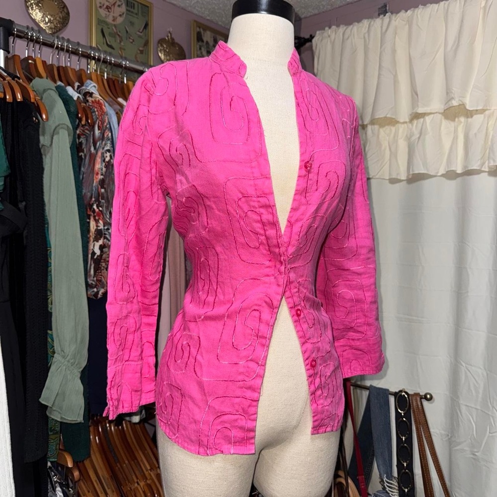 Vintage Pink Linen Button-Up Shirt